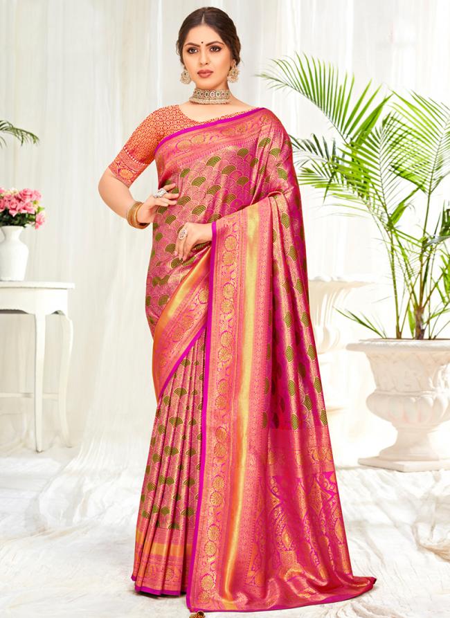 Banarasi Silk Pink Traditional Wear Weaving Saree